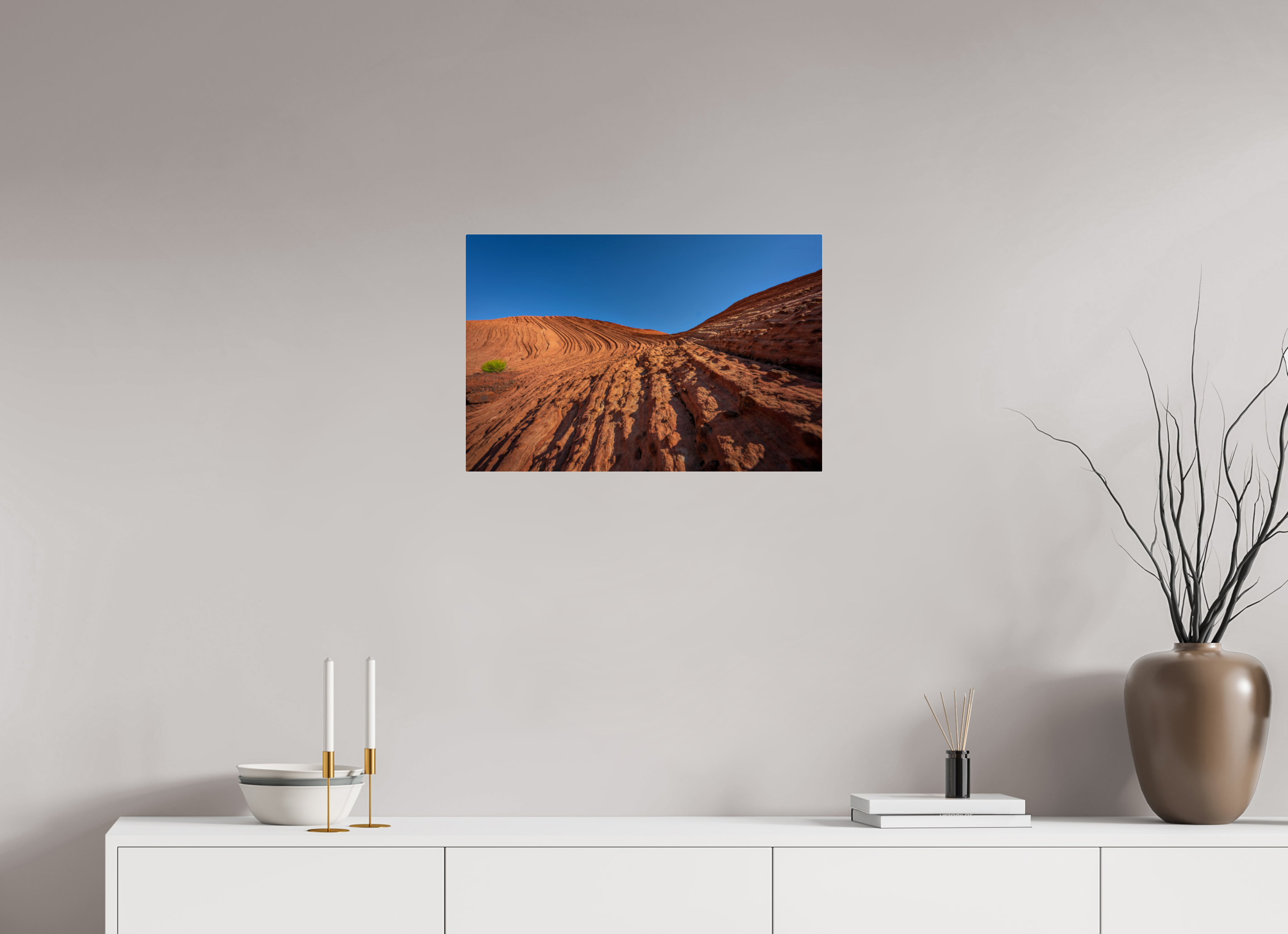 24 x 16″, Acrylic Glass Rounded Corners Sandstone Curves Under a Deep Blue Sky
