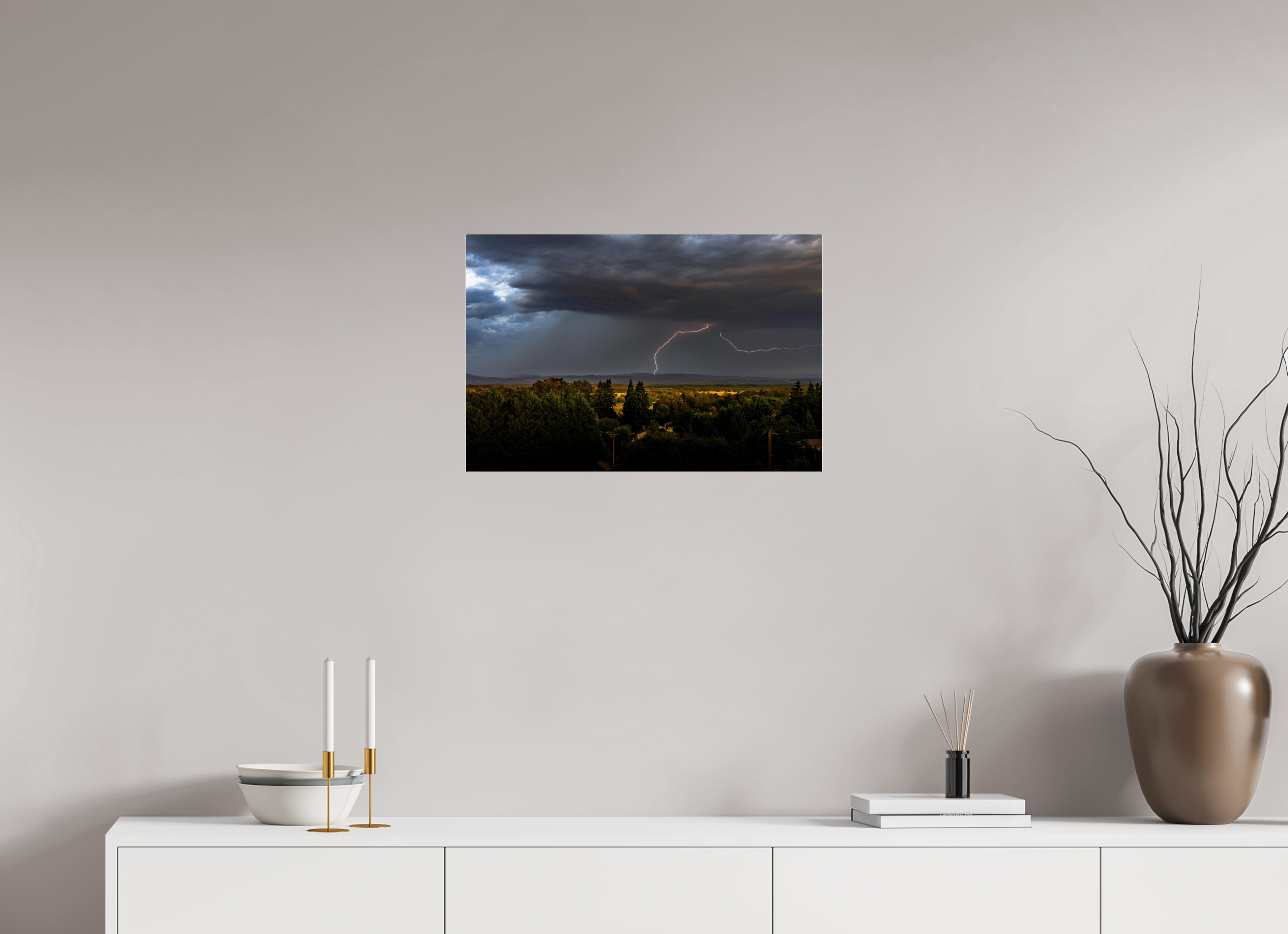 24 x 16″, Acrylic Glass Rounded Corners Lightning Over the Valley
